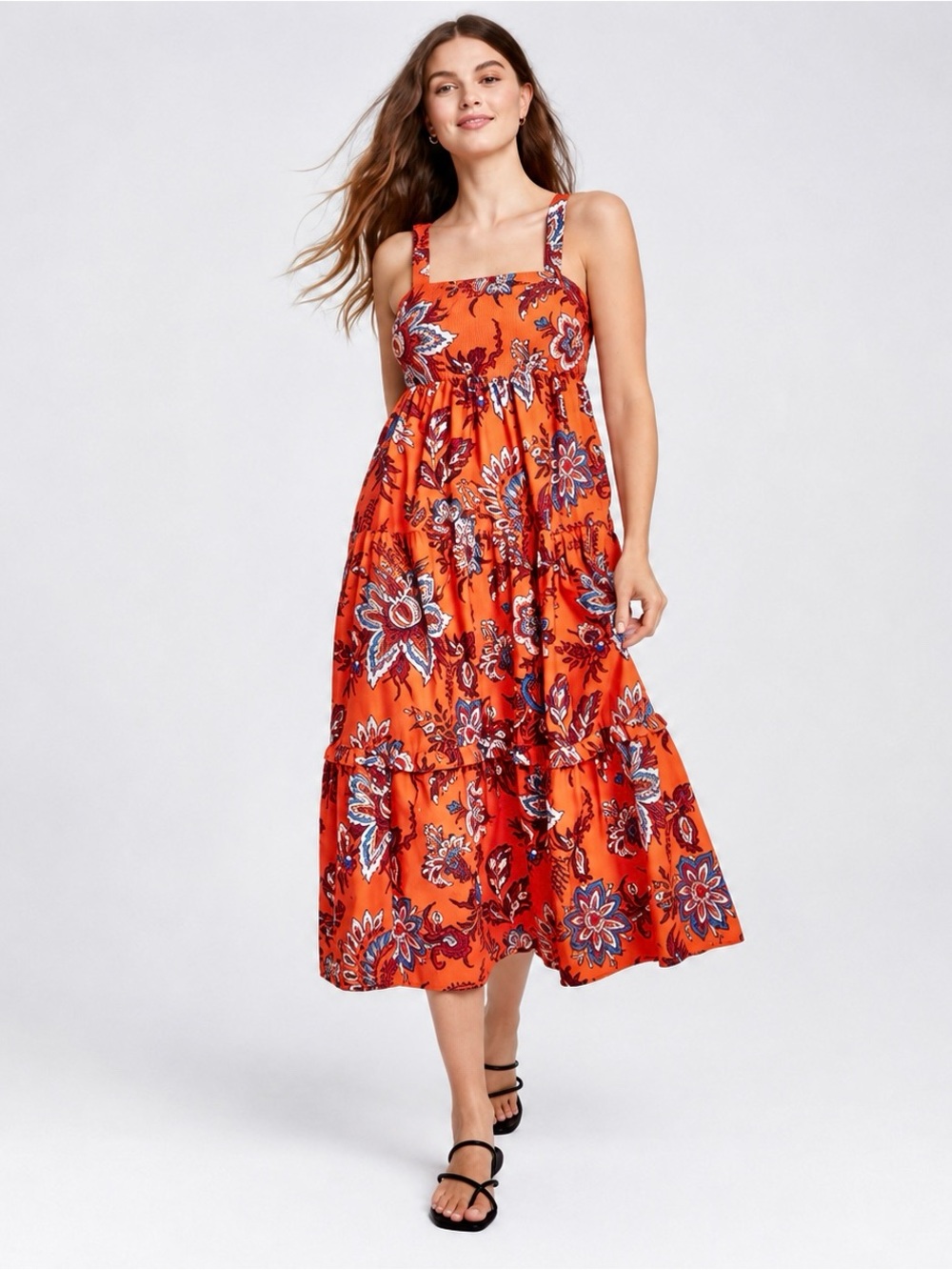 Rhode Orange Floral Tiered Maxi Dress – Size XXS